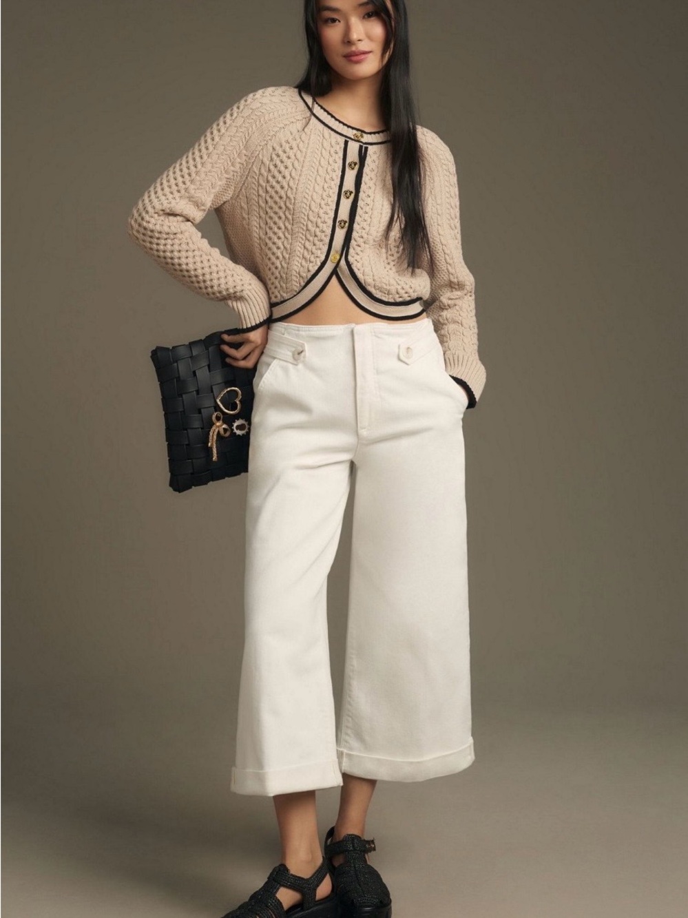 Anthropologie Maeve Cropped Ex High-Rise Wide-Leg Jeans Size 28 White